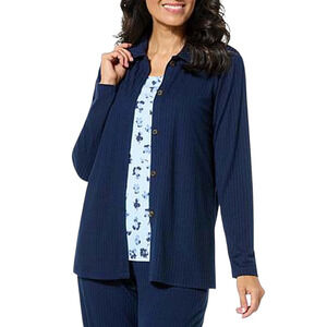 Comfort Code Women's Ribbed Knit Collared Cardigan Top Navy - Regular